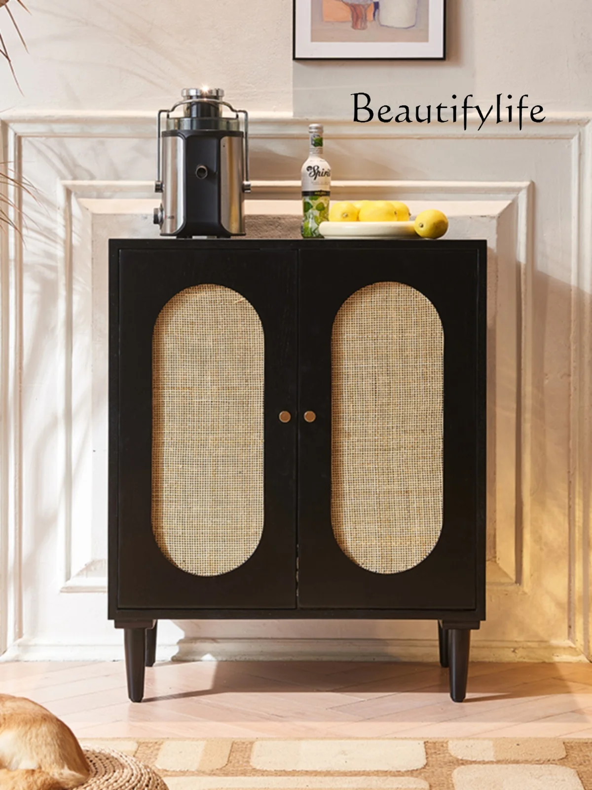 

Rattan Sideboard Cabinet Small Apartment Solid Wood Locker Household Japanese-Style Small Hallway Cabinet