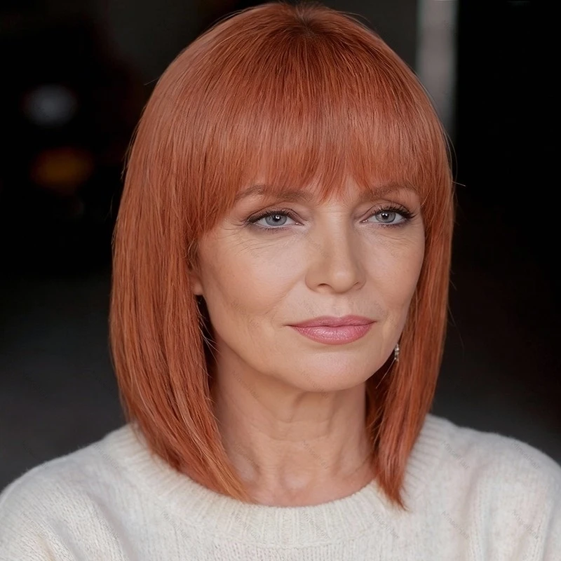 

Human Hair Bob Wigs #30 Real Natural Hair Copper Red Light Auburn Can Be Dyed and Heated Machine Made For Women 8-14inch