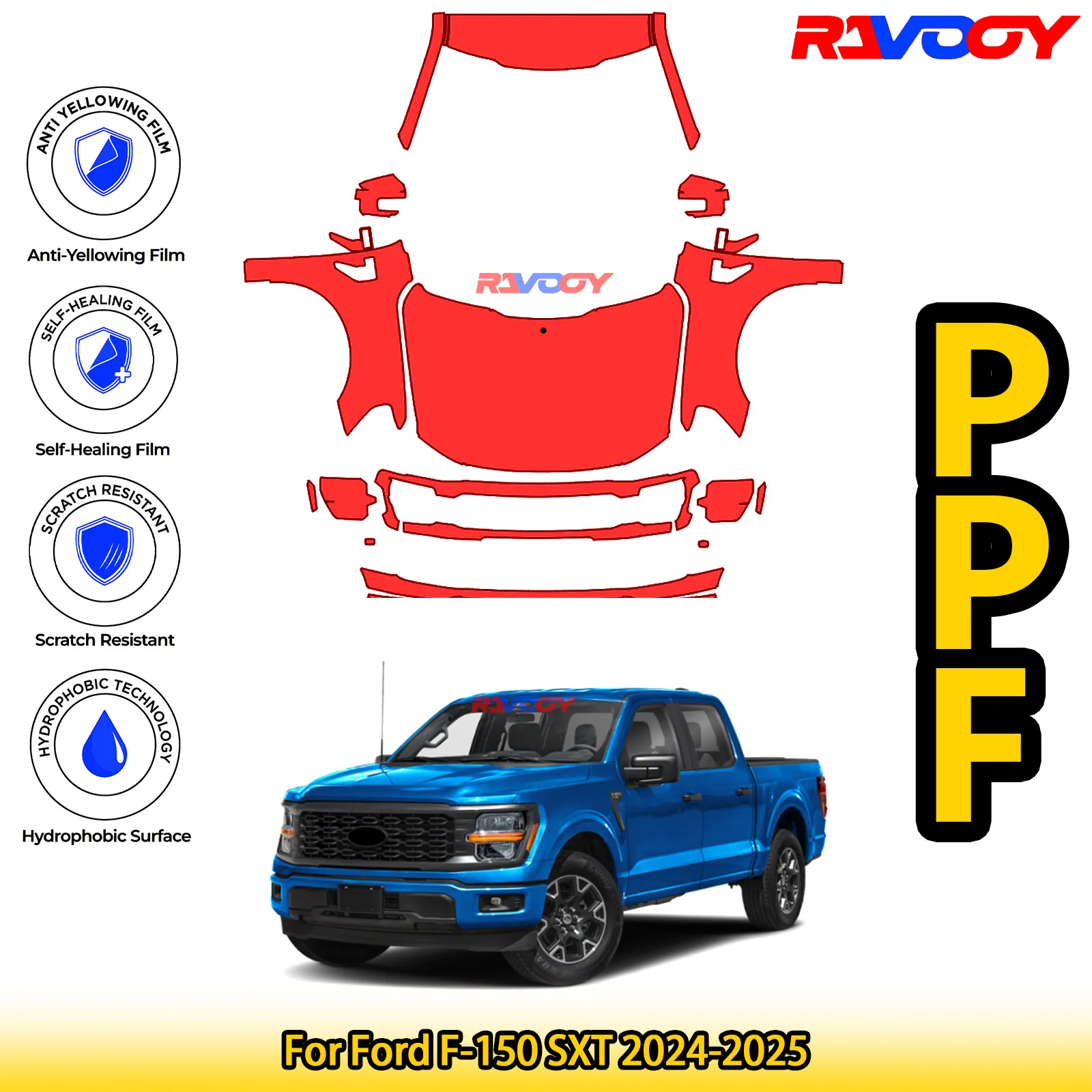 For Ford F-150 SXT 2024-2026 Glossy Matte Black Precut front PPF Kit Paint Protection Film 8.5mil Clear Bra Self-Healing TPU