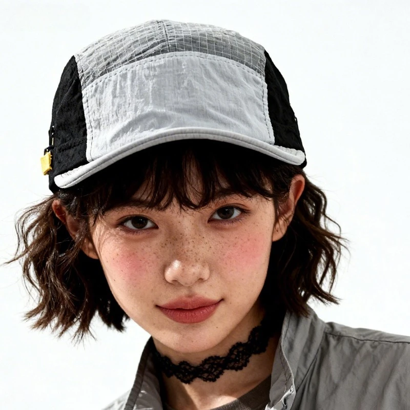 Japanese Color-blocked Five-panel Short-brimmed Quick-drying Hat for Men and Women Summer Outdoor Shade Sports Baseball Cap 3