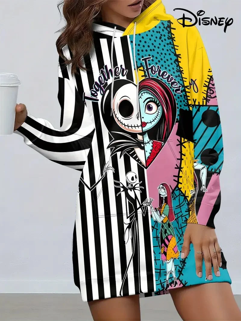 عيد الميلاد ديزني العلامة التجارية غرزة الكرتون طويل هوديي الخريف جديد البسيطة مثير فستان بأكمام طويلة الكورية أزياء أنيقة السيدات الطرف.