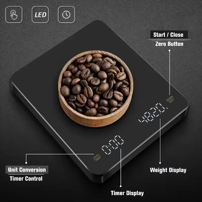 

Digital Espresso Coffee Scale with Timer Pour Over Drip Espresso Scale LCD Display 3kg/0.1g High Precision Auto Power Off