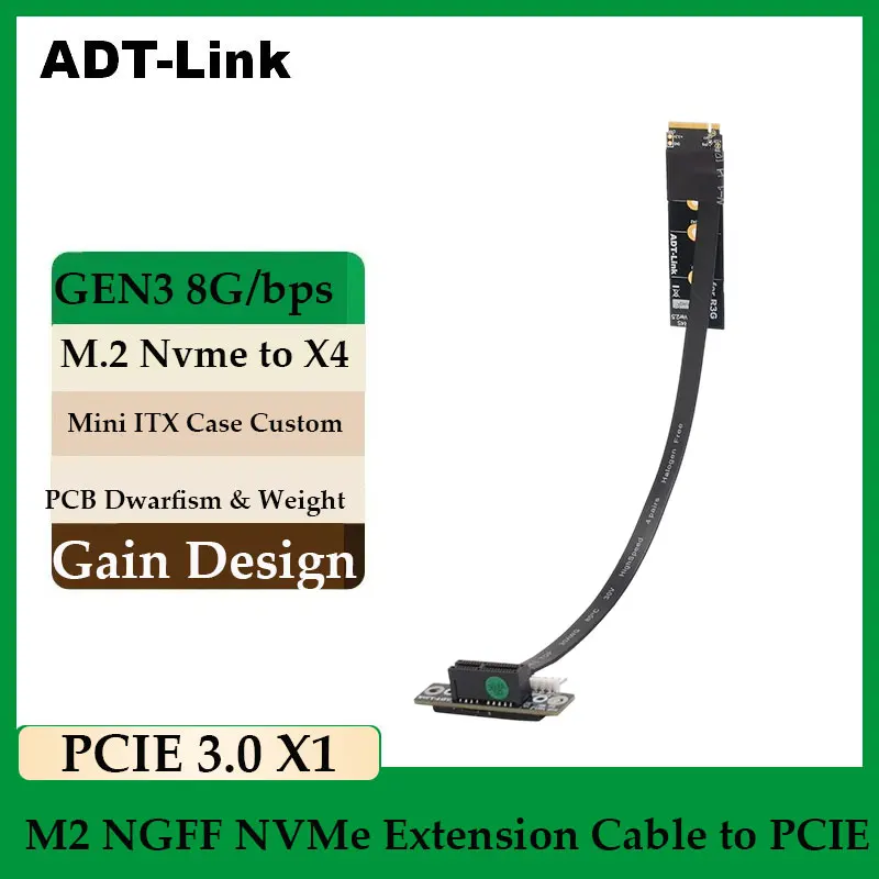 ADT-Link M.2 Key M SSD To PCIe 3.0 X1 Extension Cable Gen3 8G/bps PCI-Express Adapter Riser Card Cable for M2 NVMe Solid State