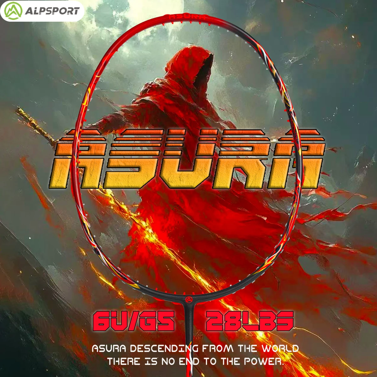 

ALP Ashura 6U Badminton Racket Black and Red Original Full Carbon Fiber High-LBS Offensive Single Racket Set ALPSPORT