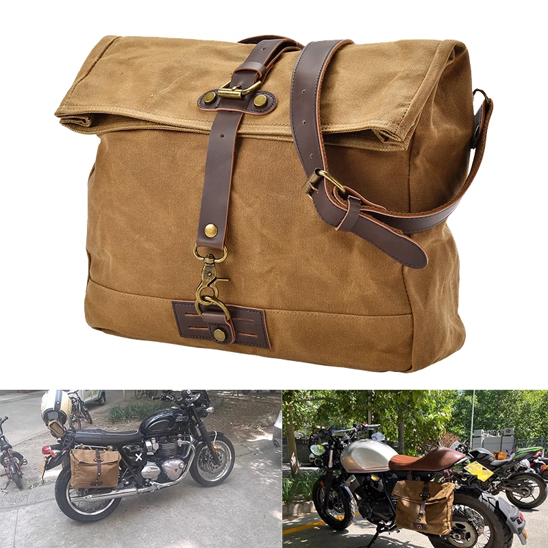 Universal Motorcycle SaddleBag Retro Waterproof Messenger Bag For Men Oil Waxed Canvas Motorbike Luggage Outdoor Riding Toolkit