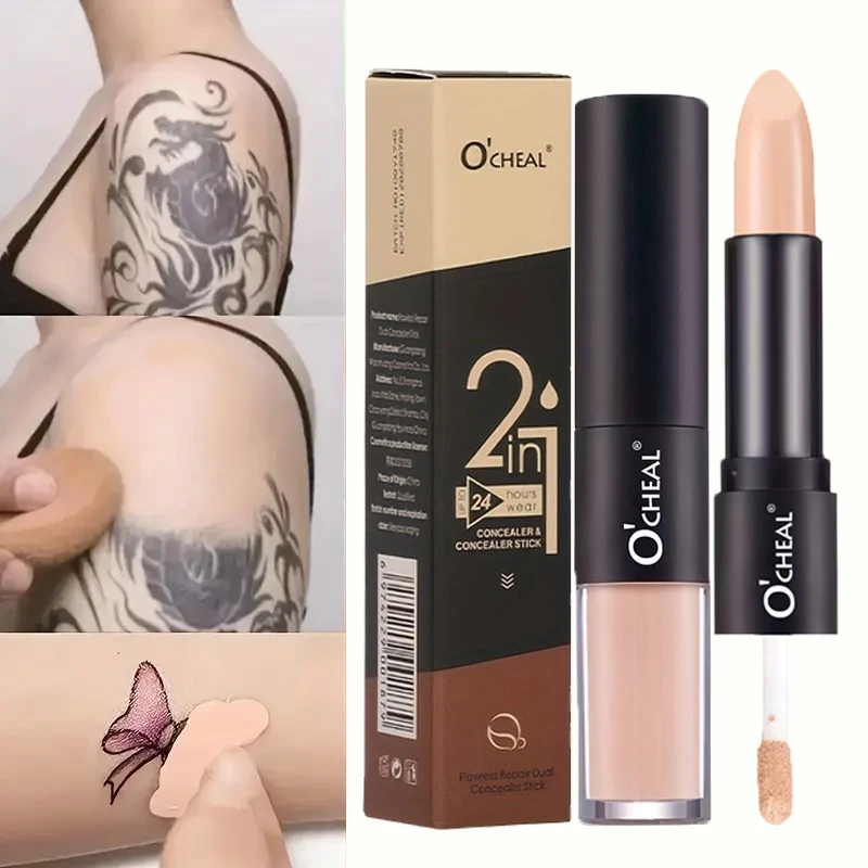 Corretivo de cabeça dupla - naturalmente acabado, cobertura média, à prova d'água e resistente ao suor, criando uma base natural