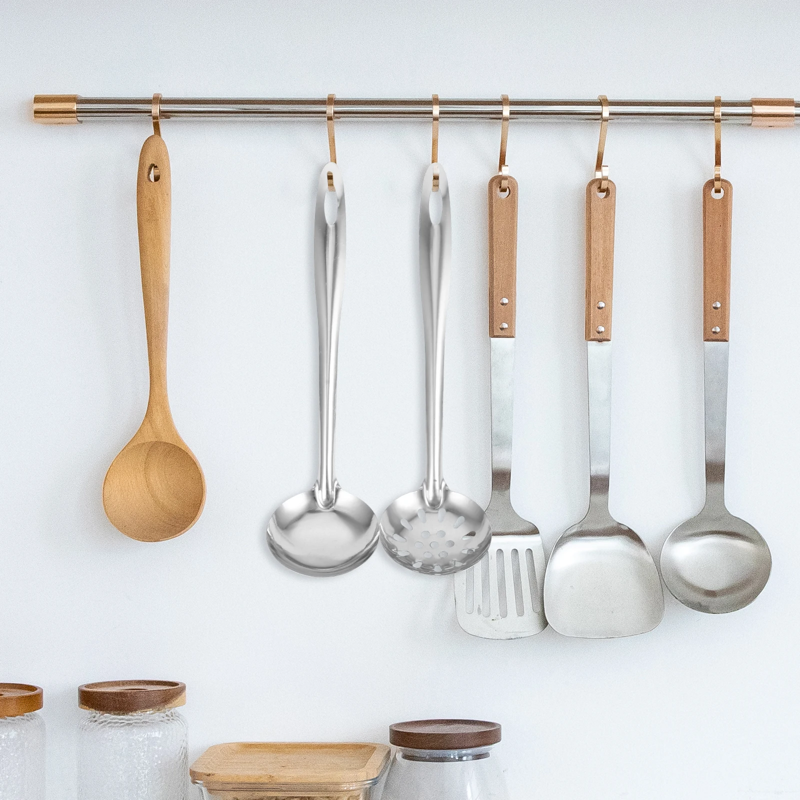 

4pcs Hot Pot Spoon Set Stainless Steel Long Handle Colander Soup Spoon For Home Kitchen Restaurant Food Serving Spoons