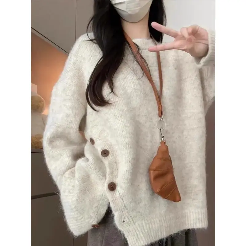 EBAIHUI Irregular Women's Solid Color Knitted Sweater with Unique Hem Slit Knitted Top Autumn Loose Comfortable Clothing Ladies