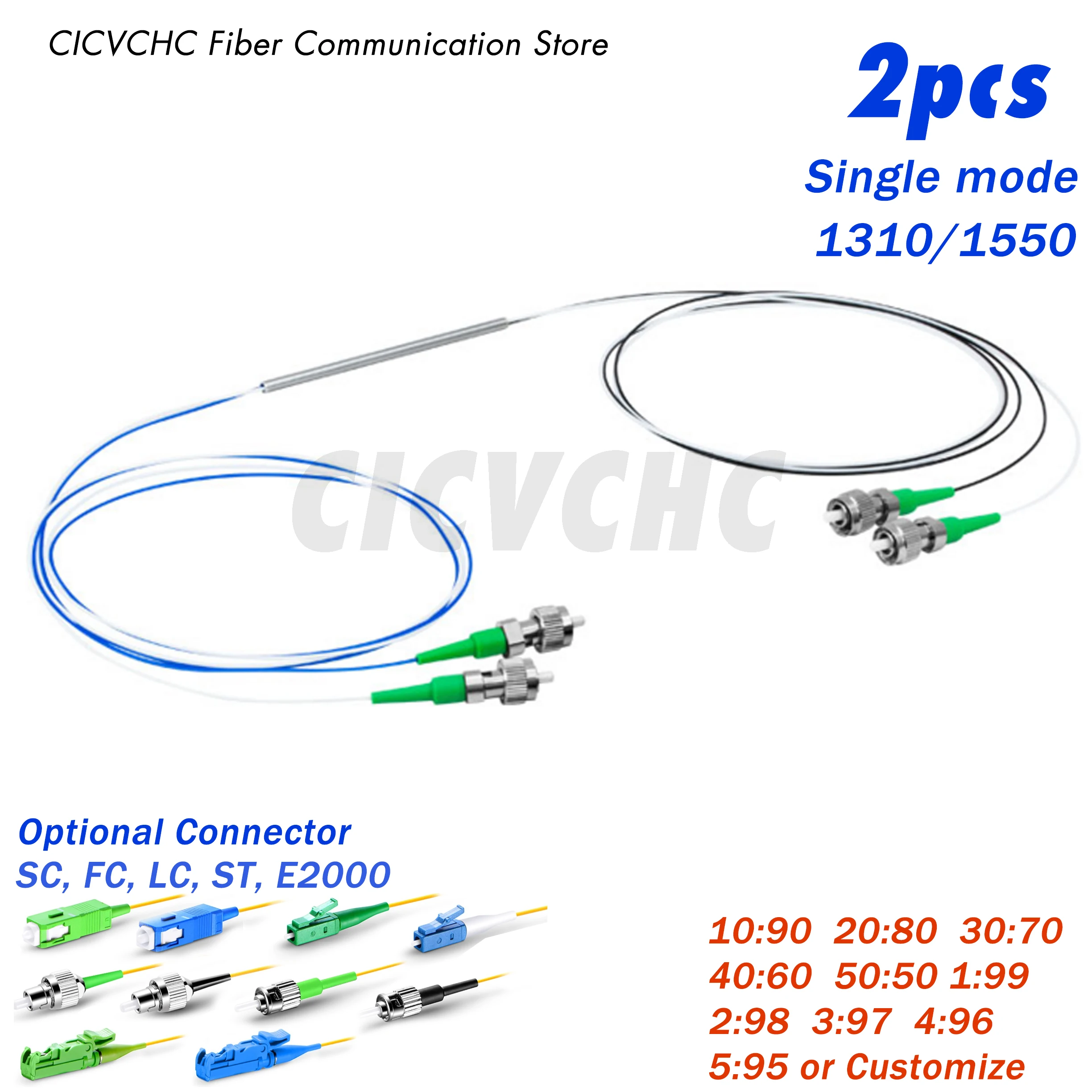

2pcs Mini FBT Coupler 2X2, Dual Window, Single mode 1310/1550nm, 0.9mm loose tube, 0.5m Optical Fiber Splitter