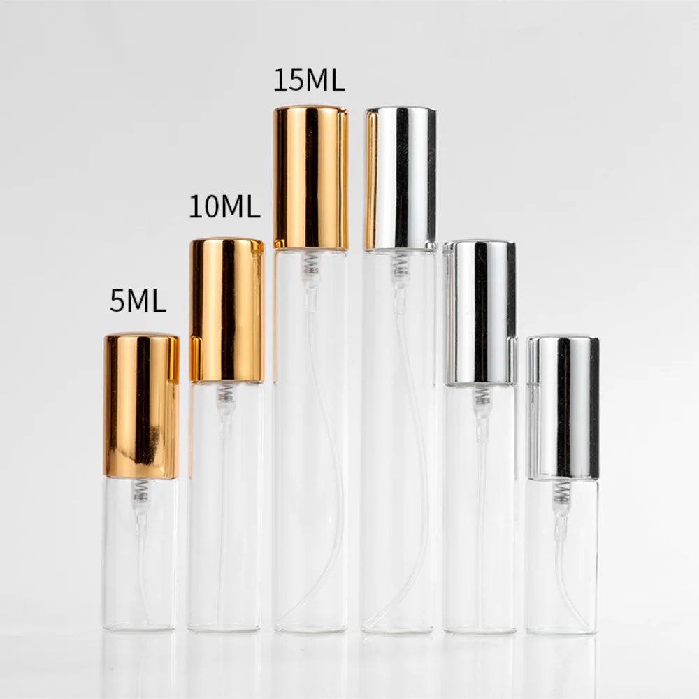 5/10/15ml ขวดน้ําหอมแก้วโปร่งใส Fine Mist สเปรย์ขวด Atomizer Travel ขวดรีฟิลขวดคอนเทนเนอร์เครื่องสําอาง