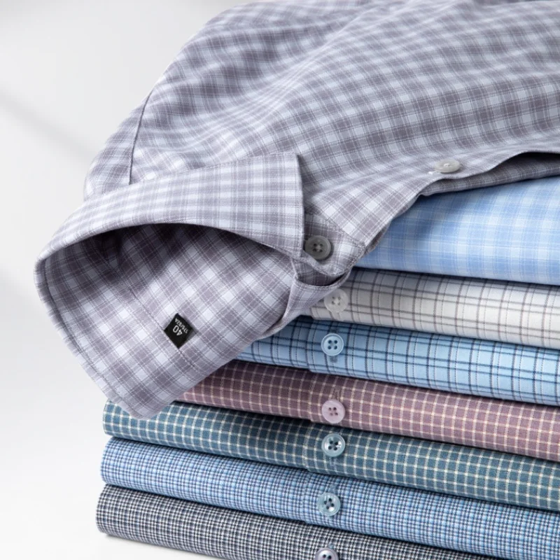 New High Quality Anti-Wrinkle Men Shirts Long Sleeve Dress Shirt For Plaid Shirt Male Slim Social Business Blouse Shirt S-4XL