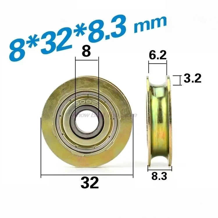 2PCS 636 Groove Metal Rust Proof U-Shaped Wire Rope Guide Pulley Suspension Wheel 608ZZ Bearing Roller 8 * 32