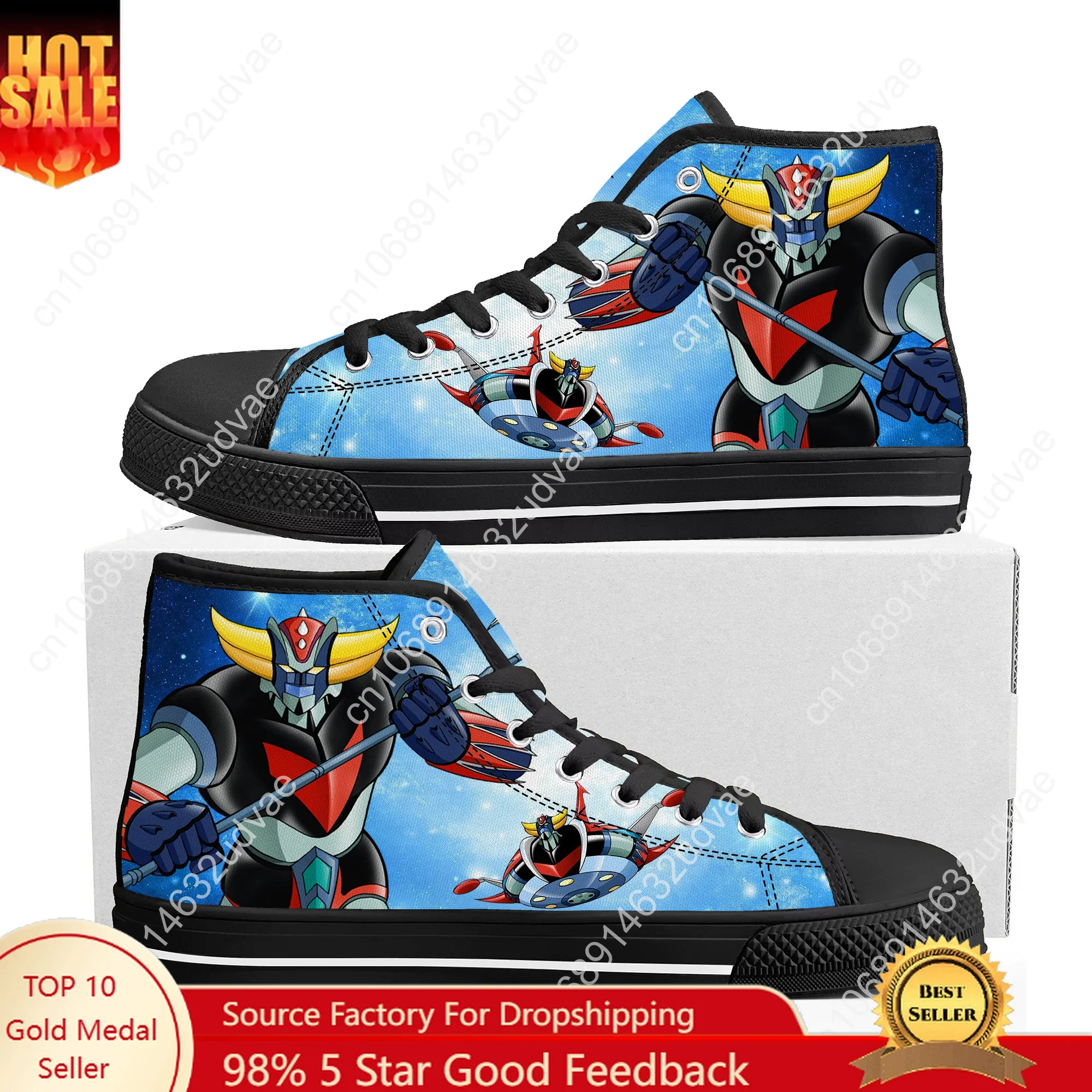 

UFO Robot Grendizer High Top Shoes Men Women Teenager Sneakers Canvas High Quality Sneaker Custom Made Couple Shoe Black Sole