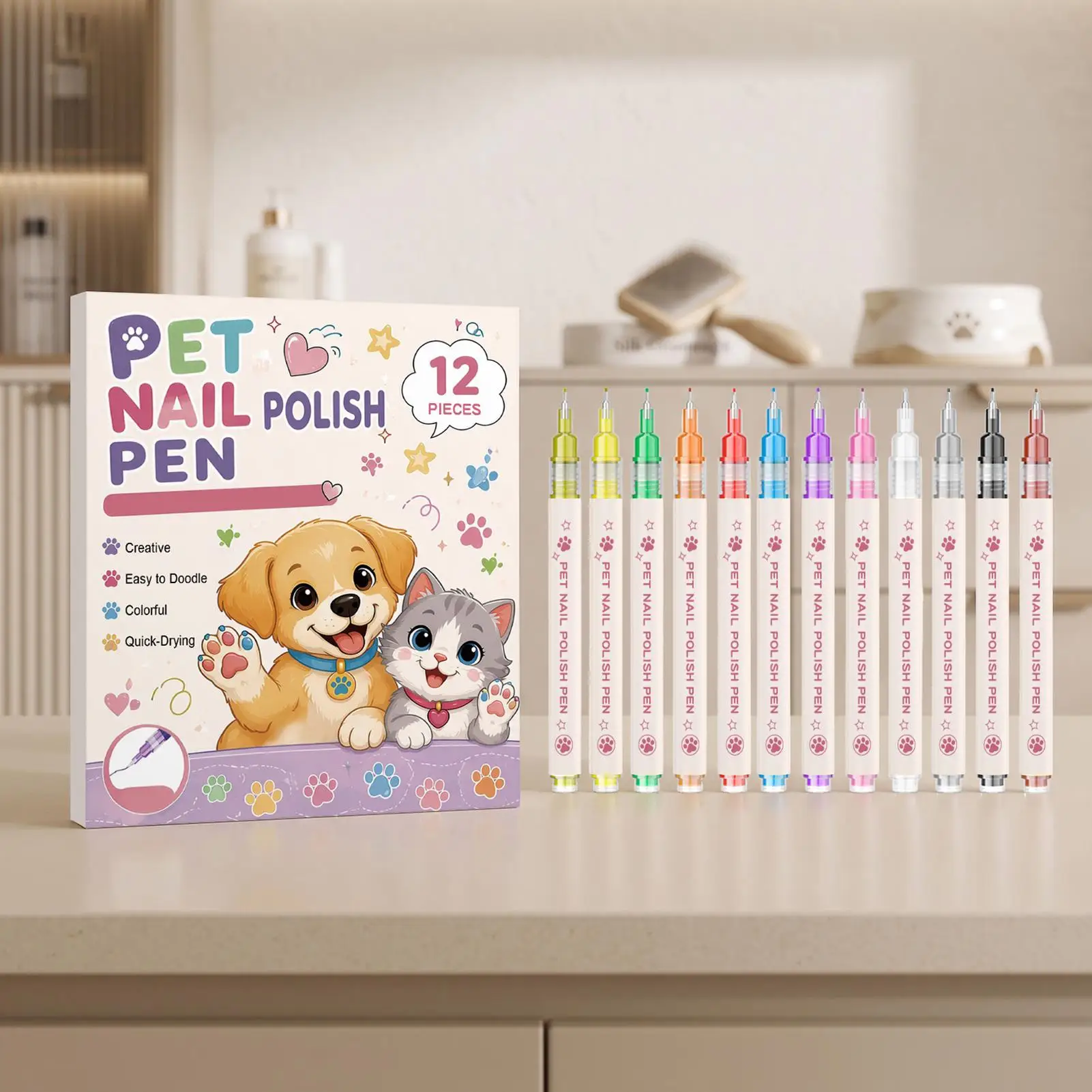 Pet Nail Color Pens 12 Piece Safe Quick Dry Paint Marker Pen Pet Nail Color For Birthday Cat Fingernail Painting Manicure