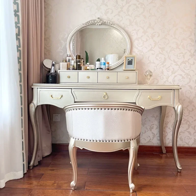 

Luxury Dressing Table Vanity Mirror Chair Drawer Wood Princess Dressers Stoage Jewelry Bedroom Mesa De Maquillaje Furniture