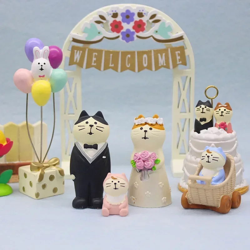 Romantic Cats Resin Miniature Wedding Celebration Series Decoration Crafts Japan Style Cute Animal Wedding Desktop Accessories