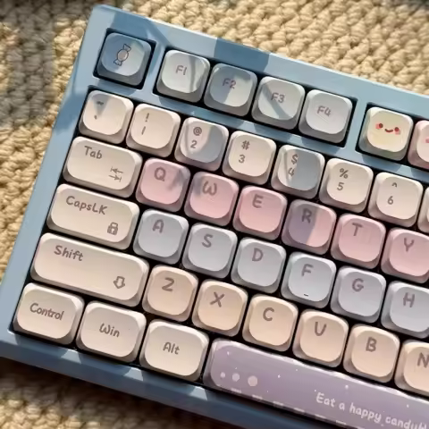 MiFuny Gradient Candy Theme Keycap PBT Low Profile Keycaps 137 Keys Custom Cartoon Keycap for Membrane Keyboard Accessory Gifts