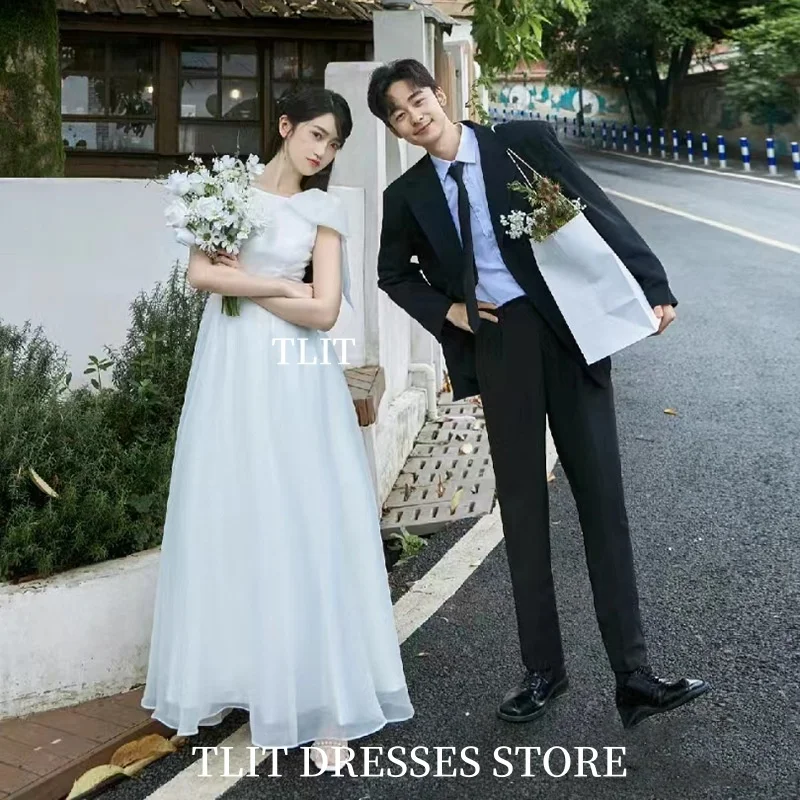 

TLIT Элегантное белое свадебное платье трапециевидной формы с круглым вырезом для выпускного вечера Корейское свадебное платье Фотосессия Индивидуальные платья до щиколотки