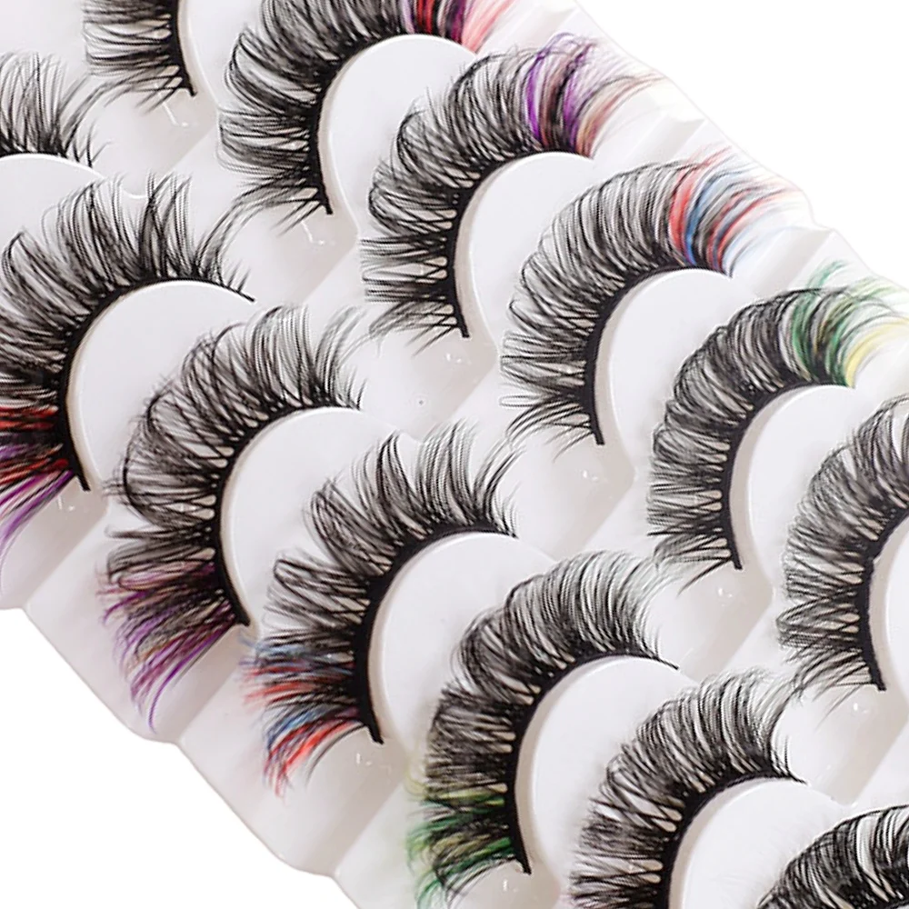 7 Paar heiß verkaufte dicke und lockige europäische und amerikanische Bühnen-Make-up-Augenendfarbe gemischte flauschige falsche Wimpern