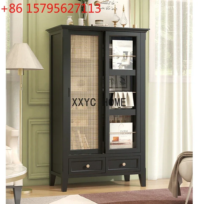 

Американский стеллаж-витрина из массива дерева, винный шкаф, черный буфет, французский ретро-шкаф-витрина с арочной дверцей