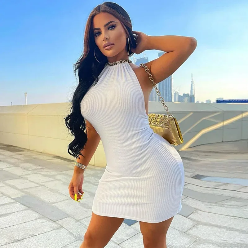 

2024 Summer Women's Sexy Backless Halter Neck Lace-up Dress