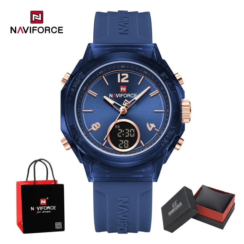 NAVIFORCE Watches For Woman Quartz Dual Display 5ATM Waterproof Ladies Casual Fashion Sports Girls Outdoor Wristwatch Gifts Box