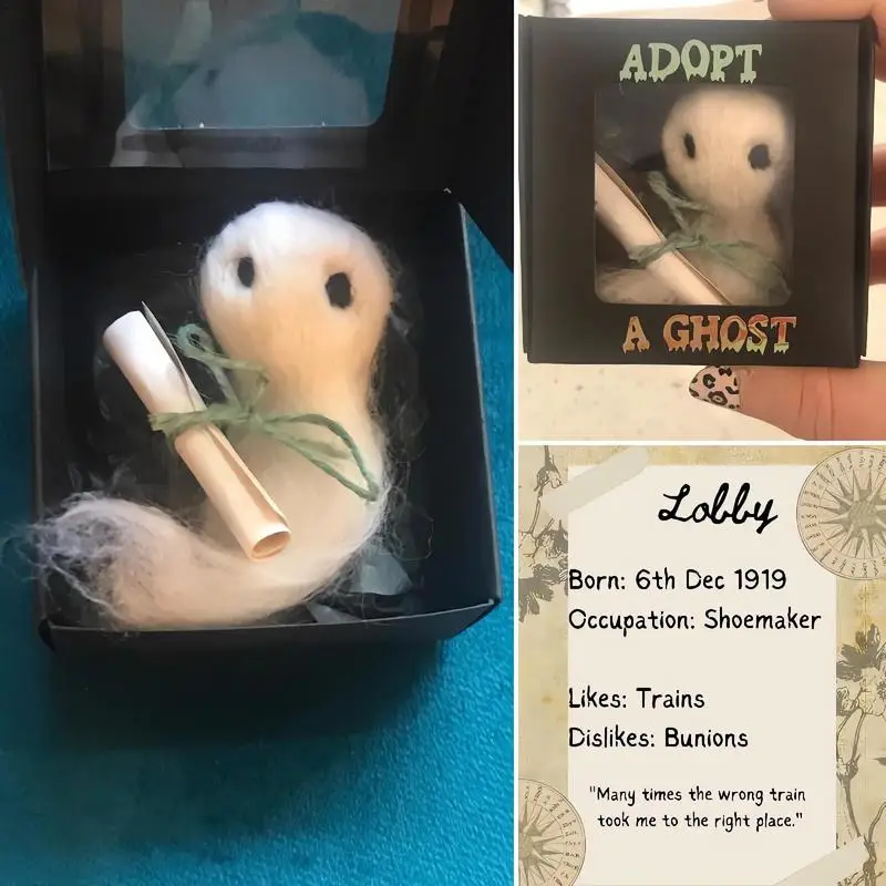 Little Ghost Gift Box For Halloween Adoption A Pet Ghost Plush Wool Felt Cute Gift For Friends Lovers Home Holiday Present Decor