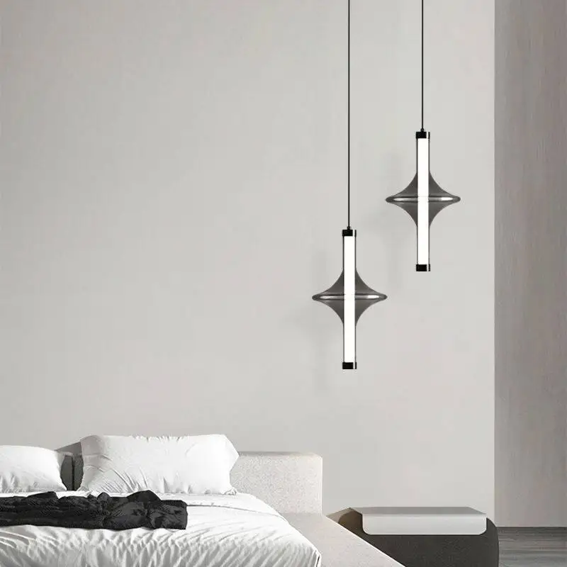 Rain Pendant Lamp Modern Smoke Grey Glass Pendant Light Vertical Tube LED Bedside Hanging Lamp for Bedroom Bar Counter LED Light