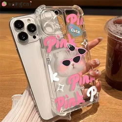 For Google Pixel 9 Pro 8 8A 7 7A 6A 6 Pro Phone Case Cool Pink Sunglasses Cat Clear Anti-fall Transparent Soft Cover