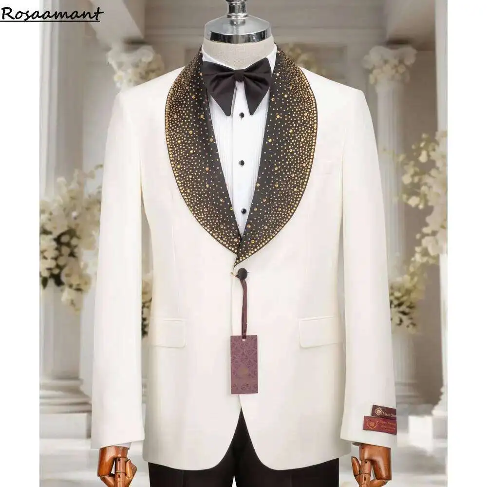Wedding Host Performance Men's Suit Dress 2 Piece Botanical Floral Pattern Blazer For Men With Pants
