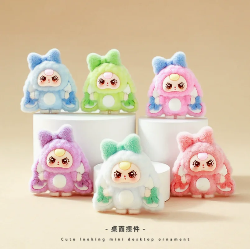 Новая детская шапка с тремя лисочками и бантом, пижамная серия, слепая коробка, милая мини-флокированная фигурка, настольный маленький орнамент, рождественский подарок для девочек