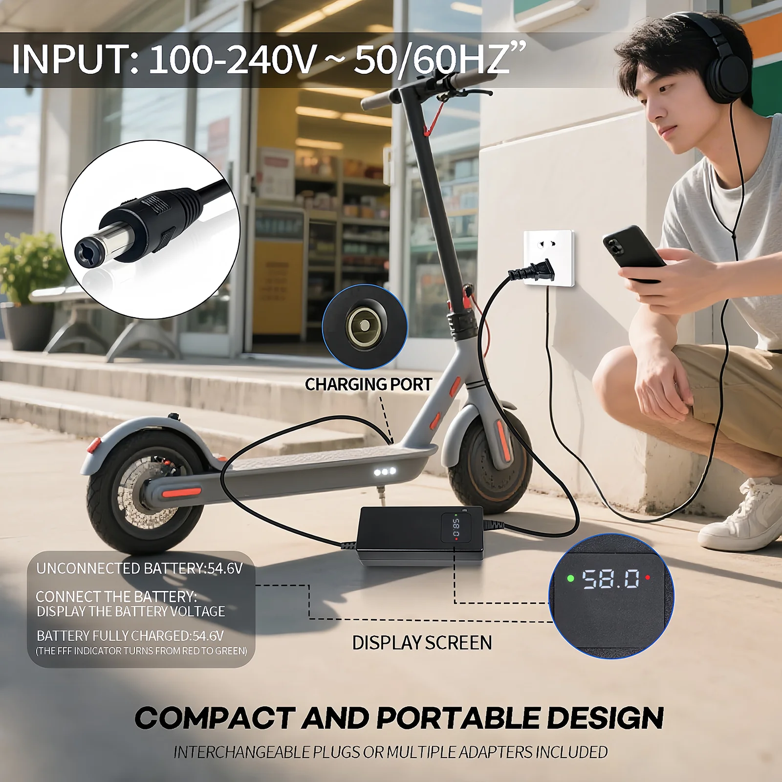 Cargador de batería de plomo ácido YZPOWER 58V 2A 48V 2A 10A 12A 15A 18A 20A