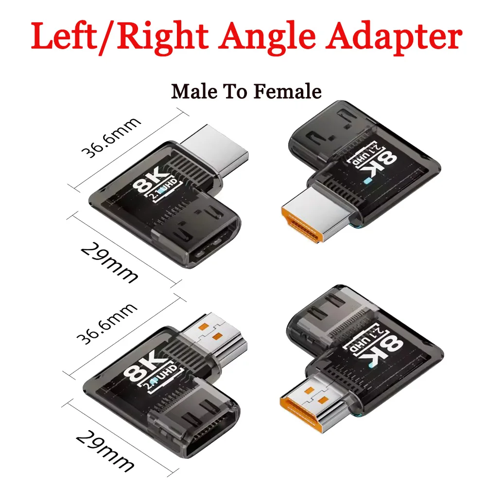 Transparent 8K60HZ HDMI 2.1 Cable Left/Right Angle Adapter Male To Female for HDTV Projector PS4 PS5 Laptop PC