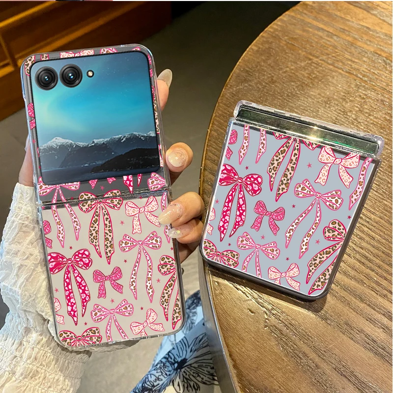 Pink Cherry Bowknot Printed Phone Case For Motorola Razr 60 Ultra Razr 50 40 Ultra 50 40 Clear Shockproof Hard PC Folding Cover view 6