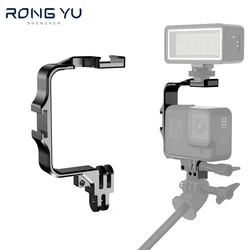 Metal Frame Action Camera Tripod Flash Light Microphone Mount Holder w Cold Shoe Adapter for GoPro 12 11 10 9 8 Sjcam DJI Osmo