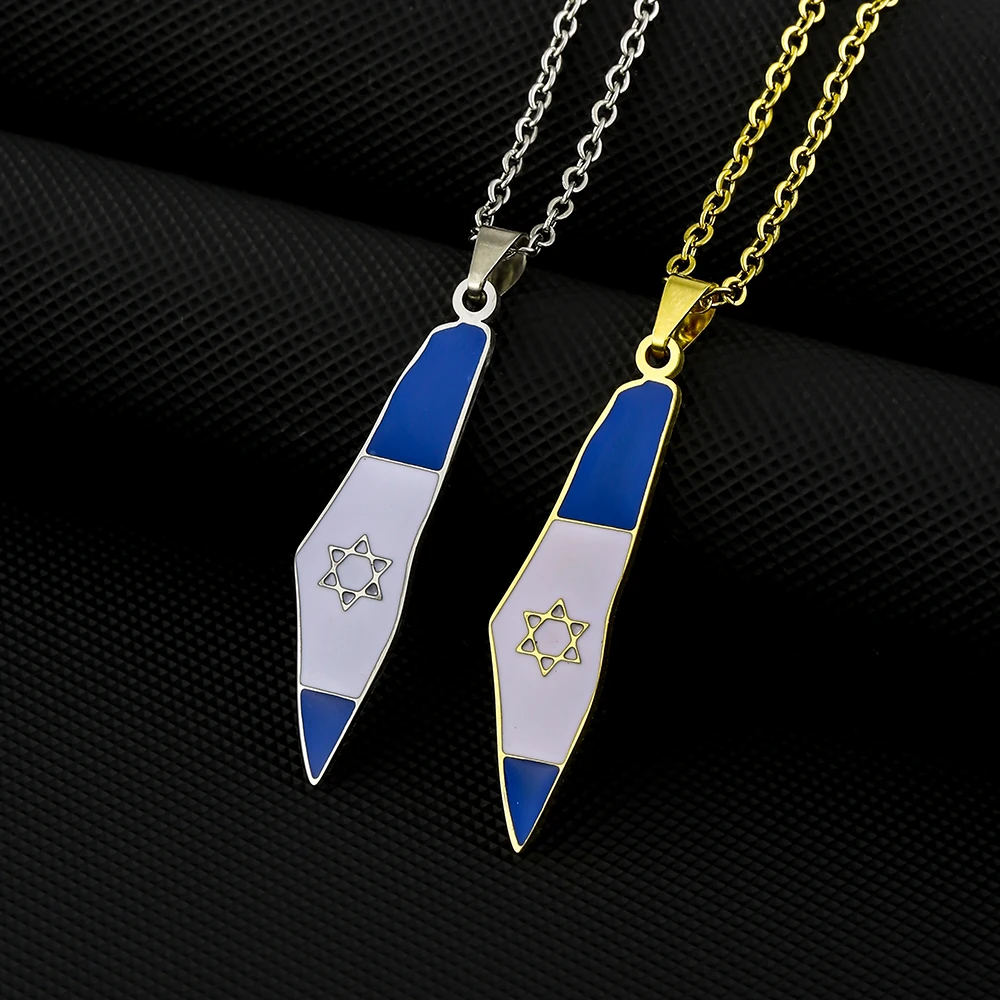 Fashion State of Israel Map Enamel Flag Pendant Necklace Stainless Steel Men Women Maps Ethnic Jewelry Gift