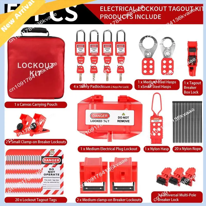 M01K قفل خارج العلامة خارج أطقم الكهربائية، 57 قفل Tagout عدة مع قواطع غلق بمشبك علامة قفل التوصيل قفل لمجموعة OSHA-Loto