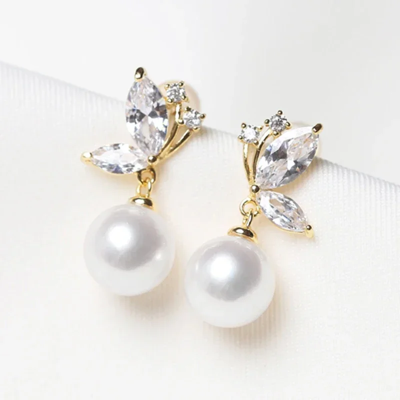 Exquisite Imitation Pearl Drop Earrings with Marquise CZ Gold Color Ear Accessories for Women Fashion Versatile Jewelry