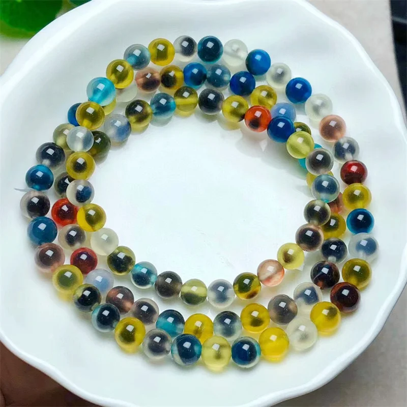 Natural Sweet Agate Multiple Circles Bracelet Healing Fashion Reiki Crystal Fengshui Jewelry Birthday Gift 1pcs 6MM