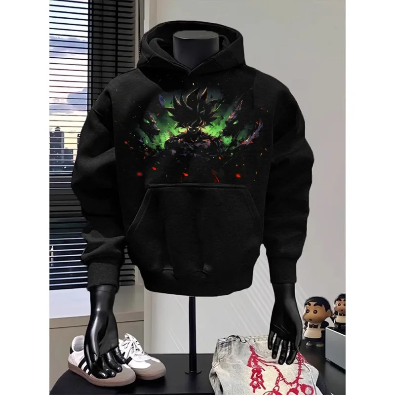 アニメ ドラゴンボール スーパーサイヤ人 ダイナミックプリント 秋＆冬用パーカー ゴシックスタイル フード付きスウェットシャツ ファンや普段着に