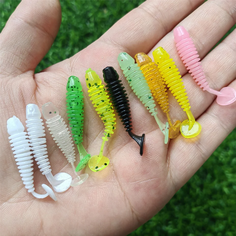 MUKUN 10PCS Micro Soft Fishing Lures 0.6g/40mm T-tail Worm Lure Small Artificial Bait Jig Wobblers Bass Pike Fishing Tackle