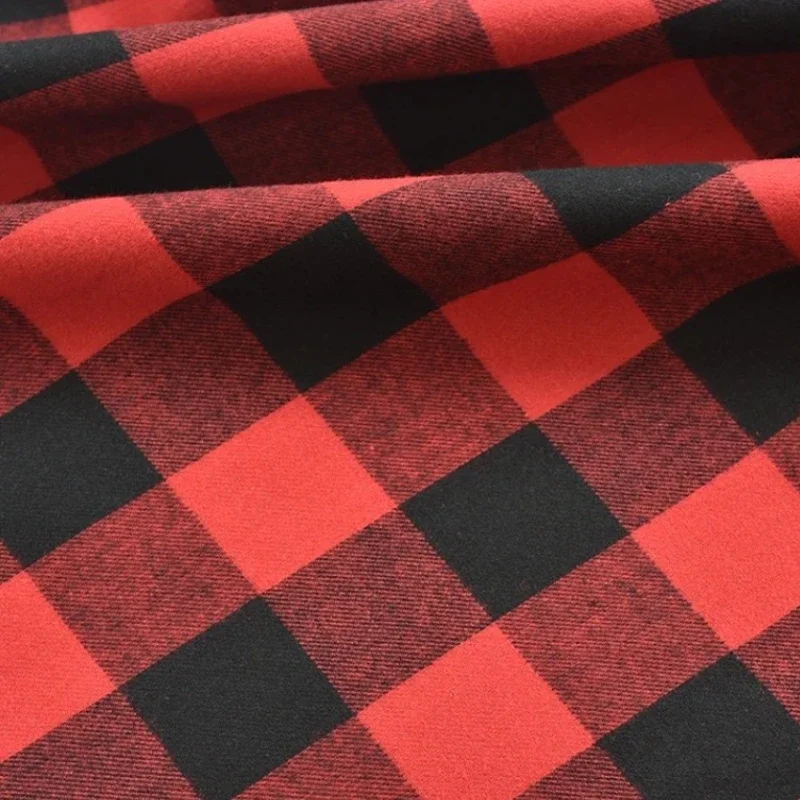 114x50cm Cotton Red Black Brushed Checked Plaid Sewing Fabric, Shirt Autumn and Winter Clothing Handmade Sewing Cloth