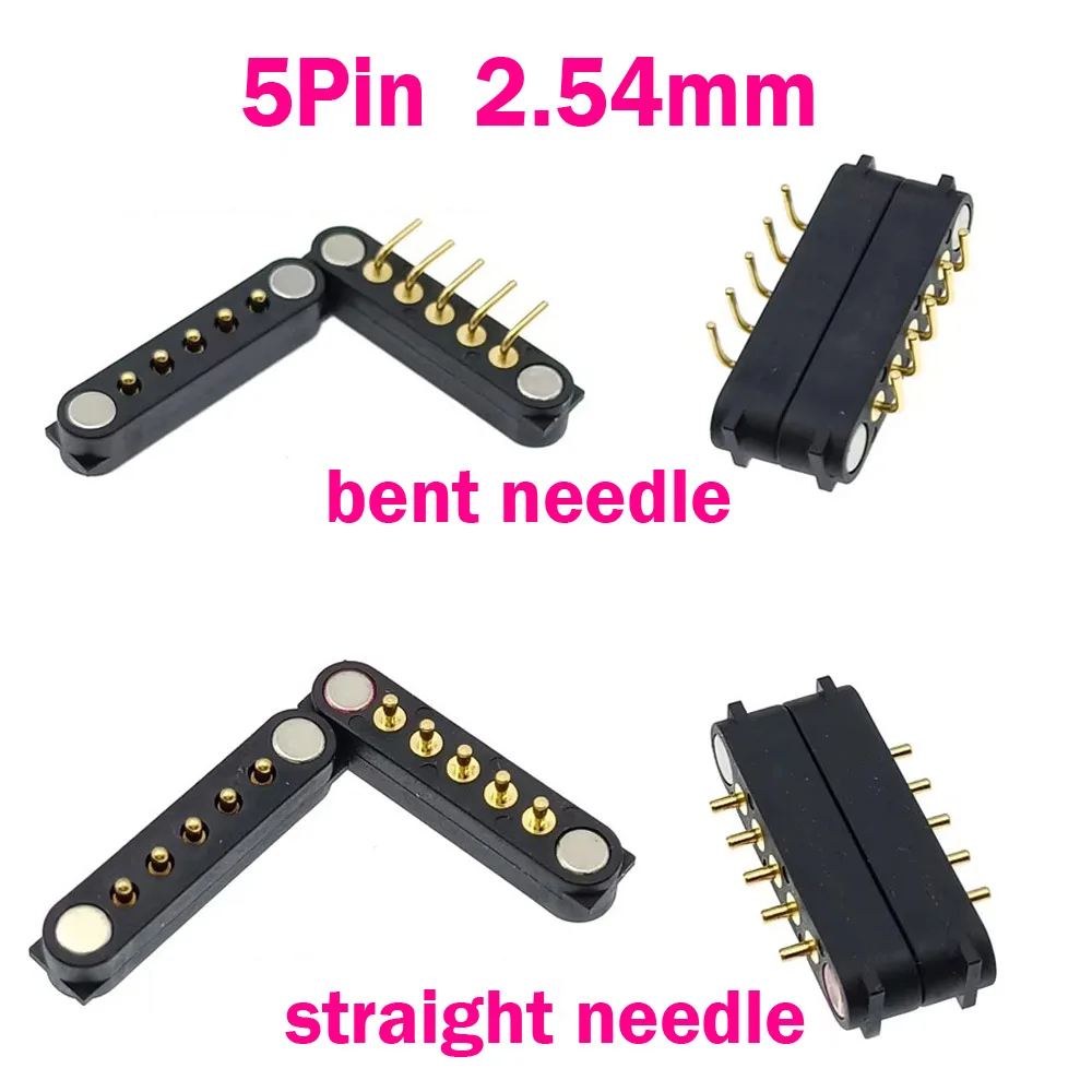1 Pair Male Female Magnetic Pogo Pin Connector 5Pin Pitch 2.54MM Spring Loaded Header Contact Strip Power Charge Data Transfer