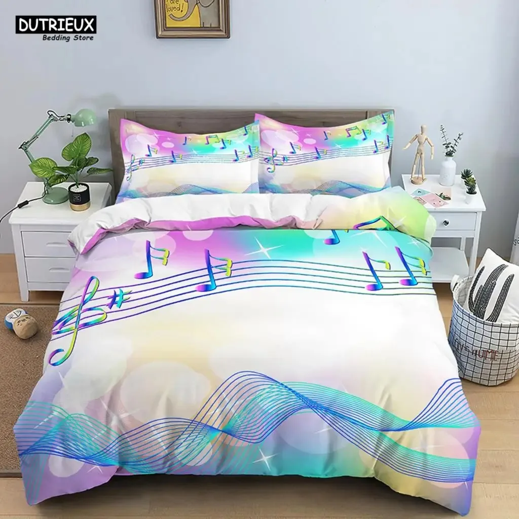 Musical Note Bedding Set Music Theme Quilt Cover KingQueen Size With Pillowcase Fashionable Psychedelic Soft Duvet Cover