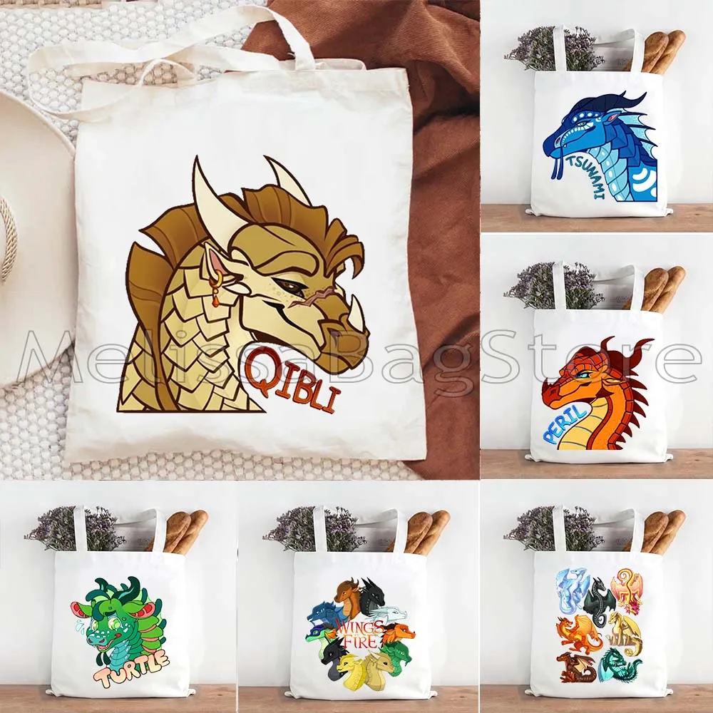 Cute Cartoon Dragons Wings of Fire Gifts Glory Peril Sunny Tsunami Turtle Winter Canvas Shoulder Tote Bag Cotton Shopper Handbag