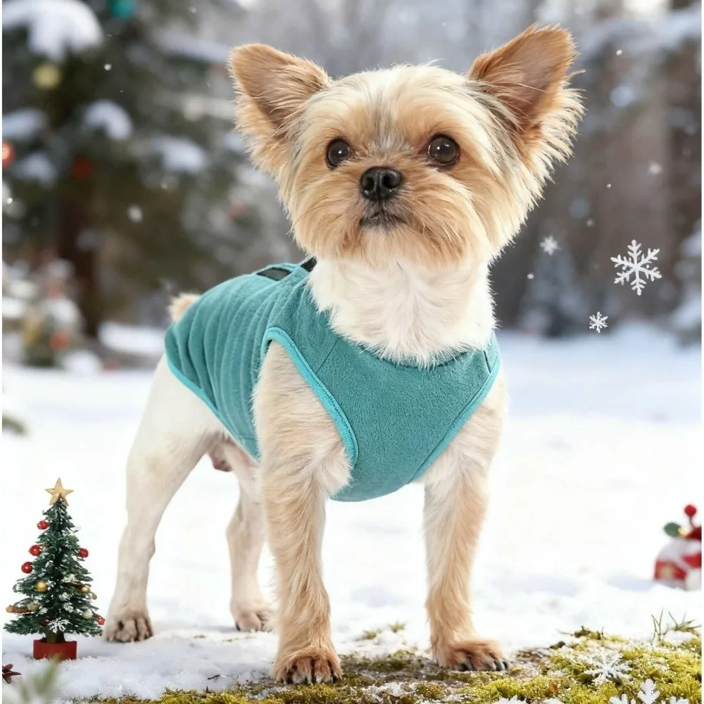 Modischer Fleece-Hundewintermantel mit Knopfverschluss, weiche Hundeweste, einfarbig, dicker, warmer Haustierpullover für Spaziergänge im Freien. – Detail 6