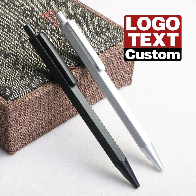 Hexagonal Metal Ballpoint Pen, Custom Laser Engraved Logo, Business Signature Pen, Office School Writing Gift Pen
