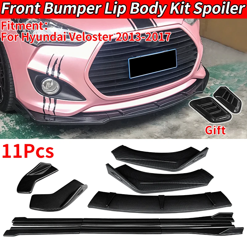 For Veloster 2013-2017 Car Front Bumper Body Kit Splitters Lip Spoiler Side Skirts Extensions Rear Wrap Angle New Accessories