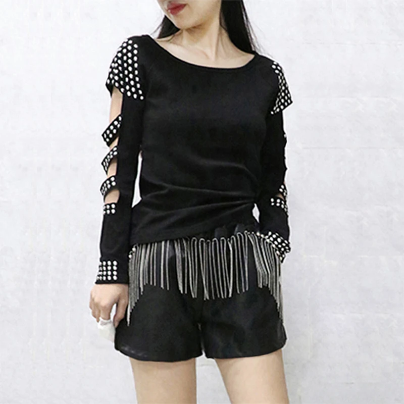 

Fashion Rivets Two Piece Sets for Women Outfits Streetwear Trend Sweatshirt Tops and Shorts Tracksuit Sets
