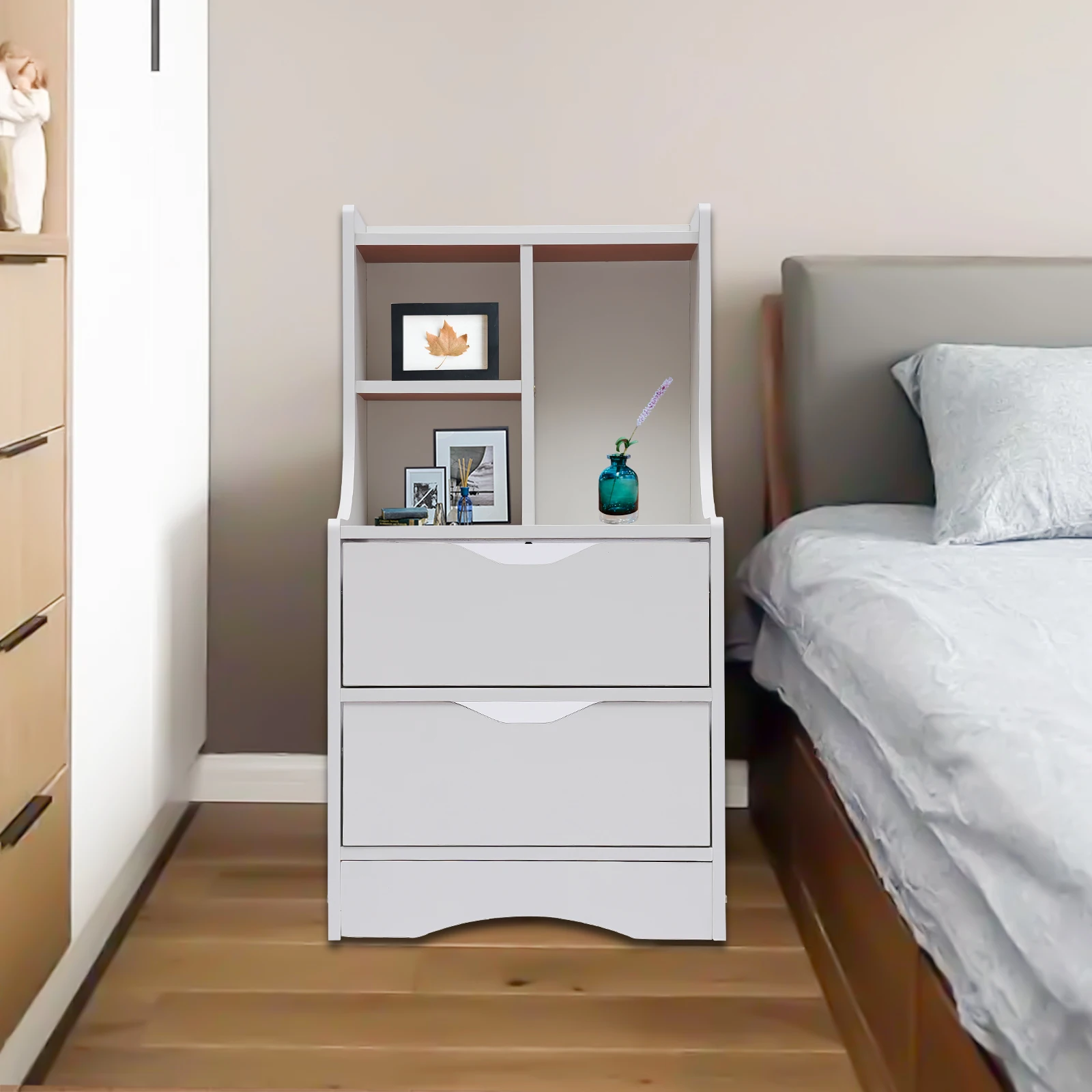 

Modern Bedroom Side Storage Nightstand Beside End Table with 2 Large Drawers USA